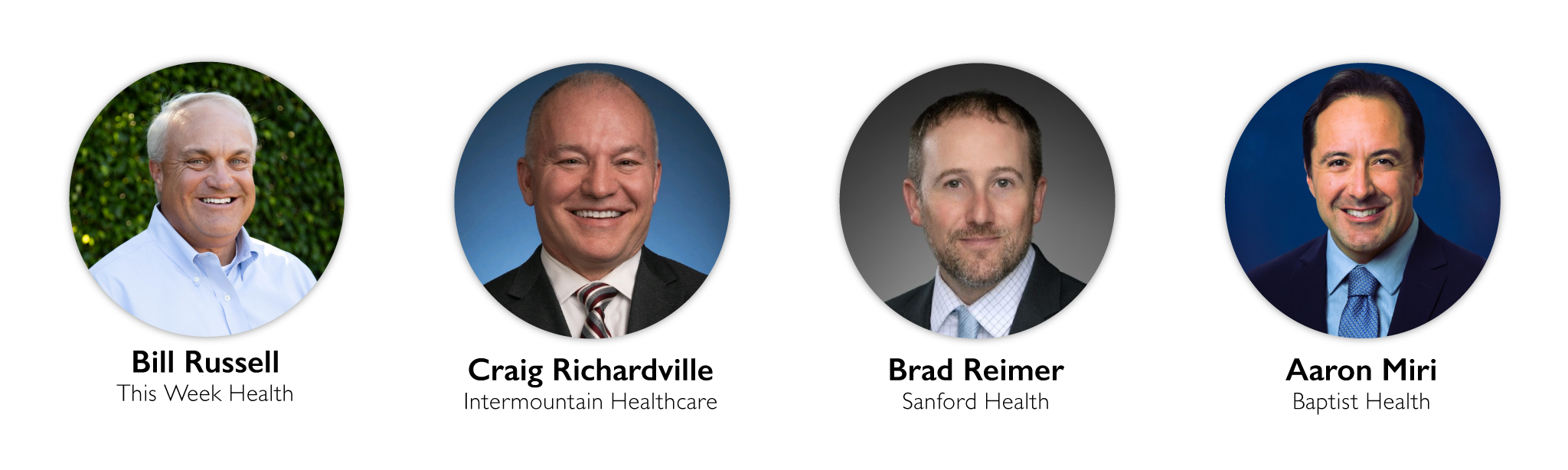 Panelist Headshots, Bill Russell, Craig Richardville, Brad Raimer, Aaron Miri